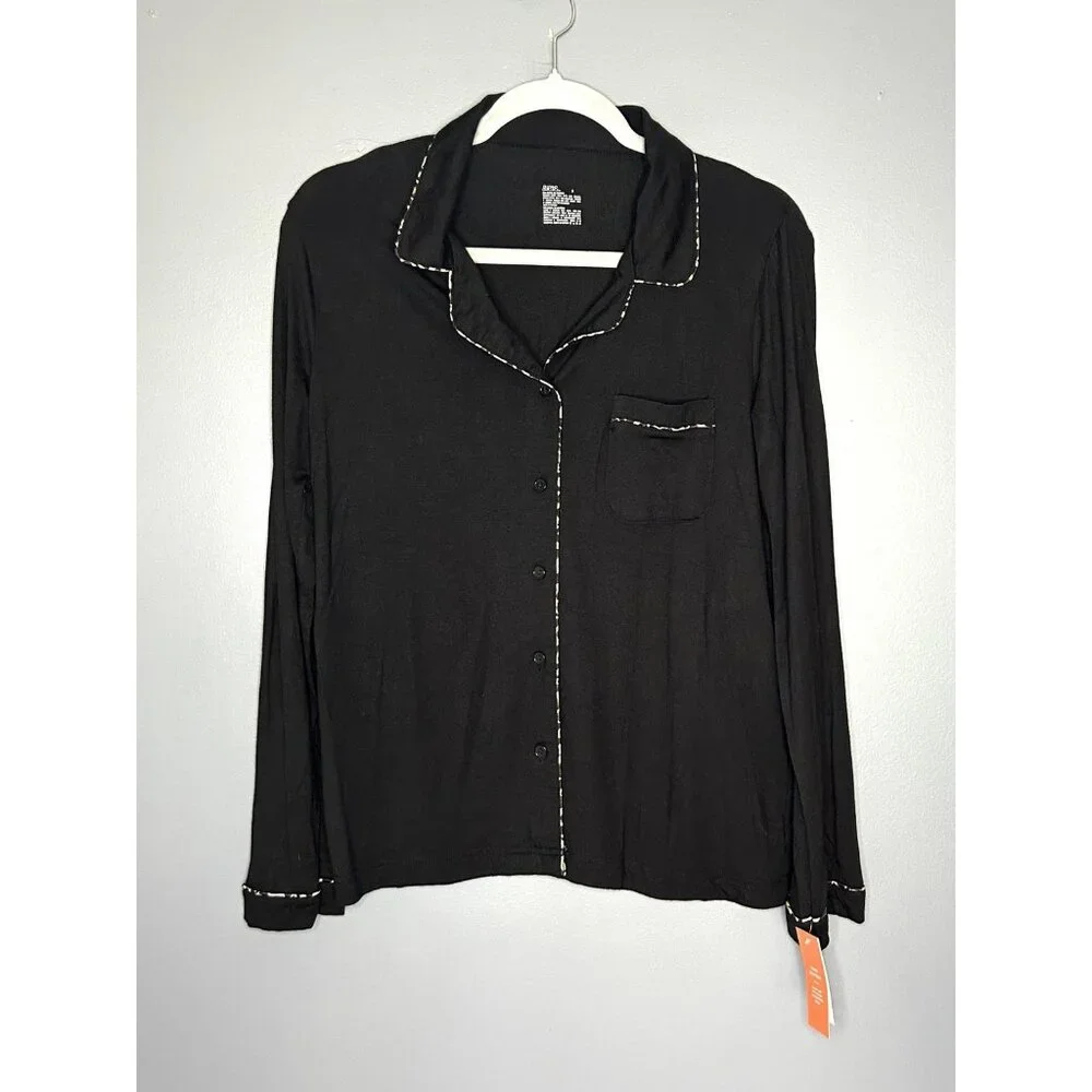 Gilligan O'Malley Pajama Top Womens Small Black Modal Long Sleeve Button Up Soft